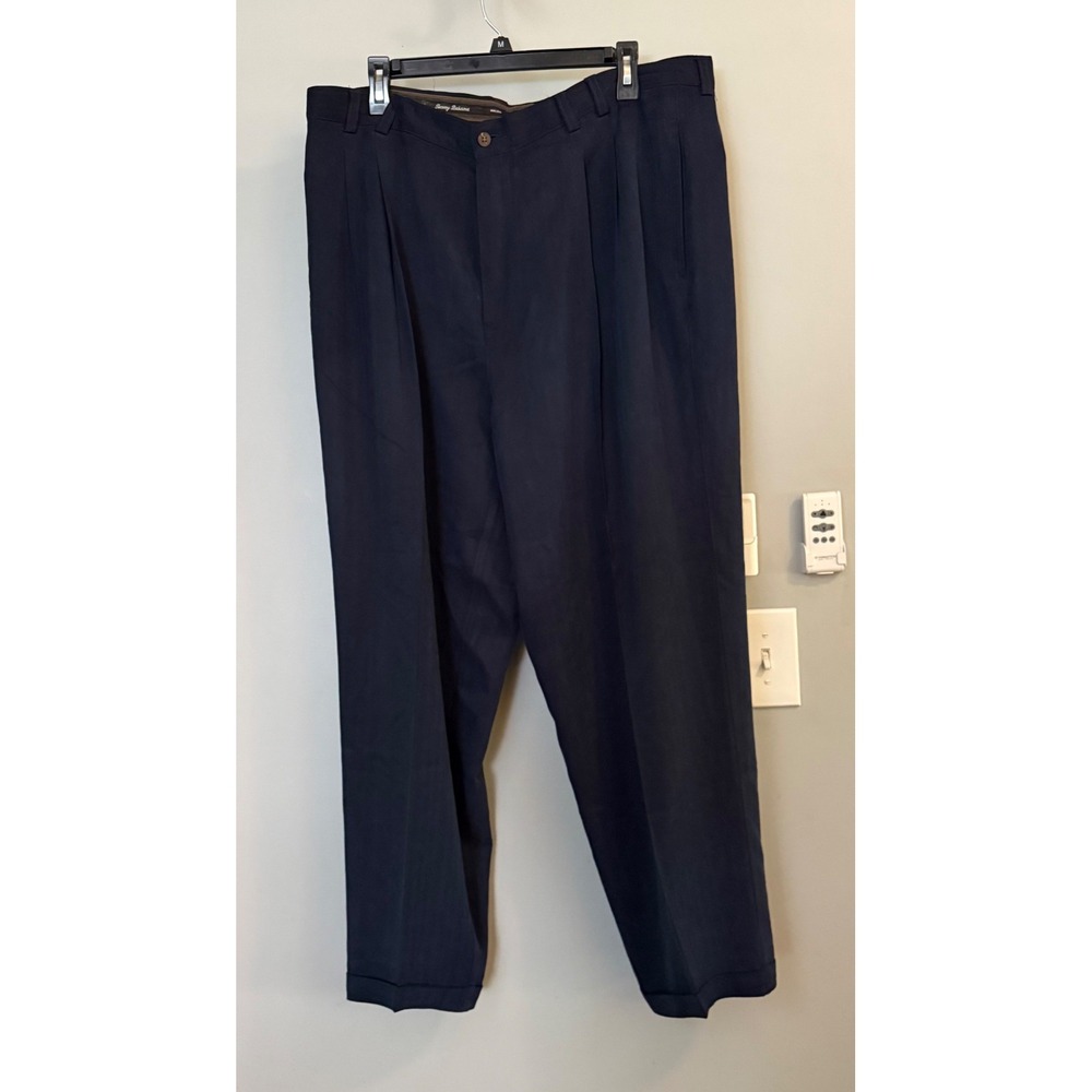 Tommy Bahama Dress Pants Mens 38 Navy Blue 100% Silk Pleated Trousers